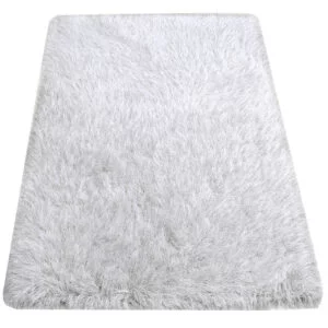 White Shaggy Rug with Silver Thread