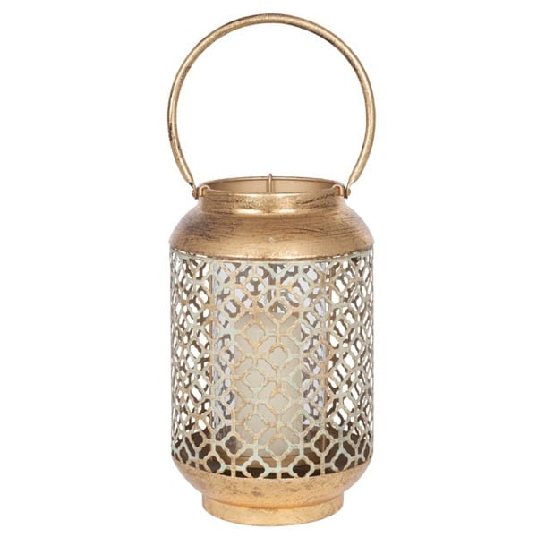 Antique Gold Metal & Glass Lantern