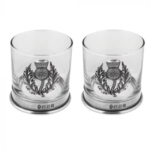 Piper Pewter Thistle Whiskey Glass Set