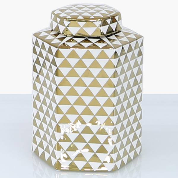 White & Gold Geometric Ginger Jar