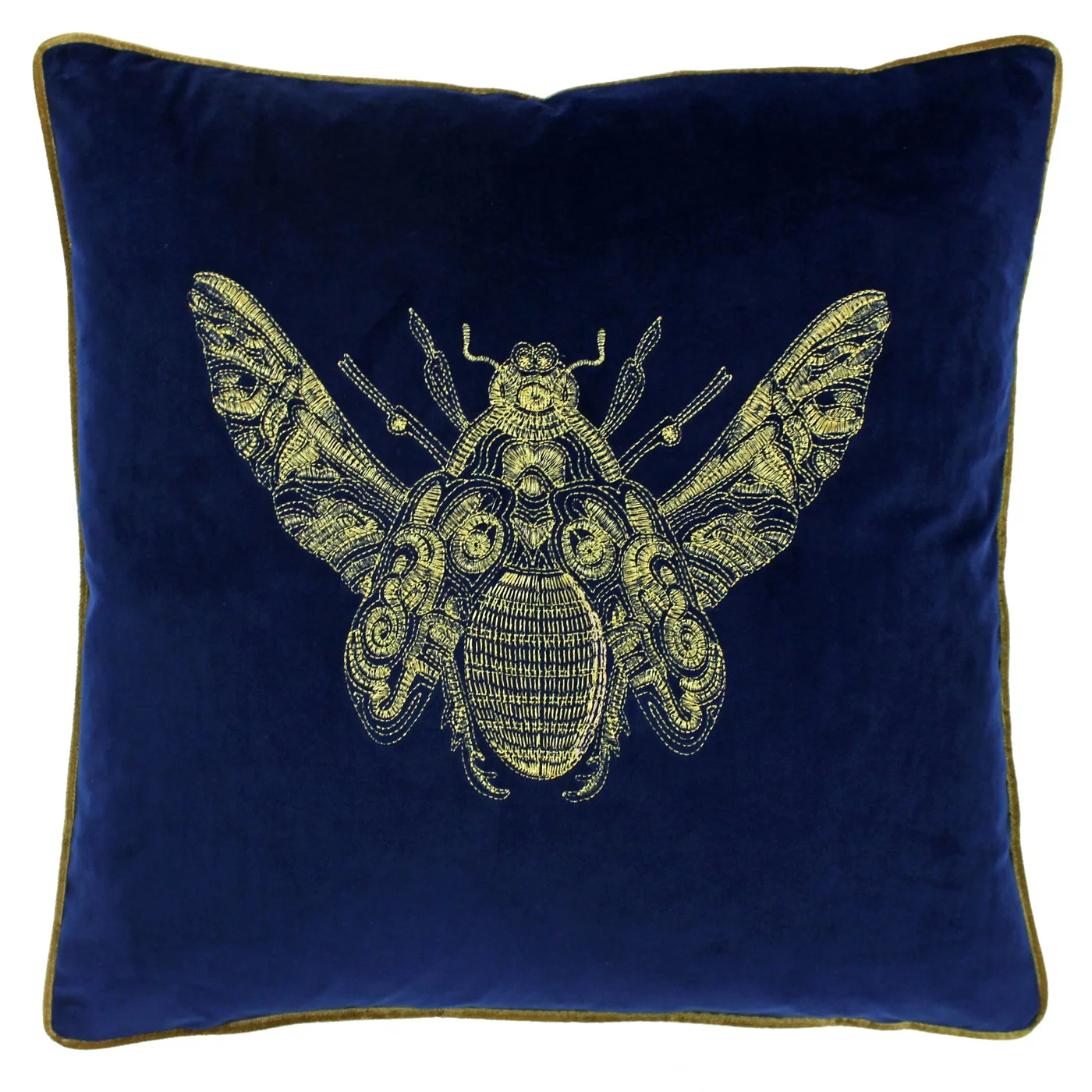 Blue Embroidered Bumblebee Cushion
