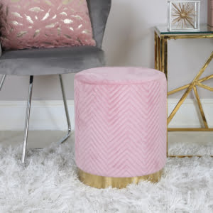 Pink & Gold Round Footstool