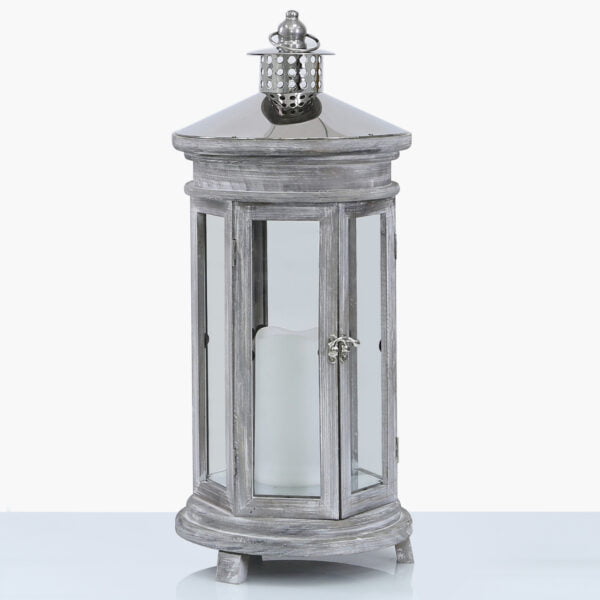 Apollo Grey Wooden Lantern