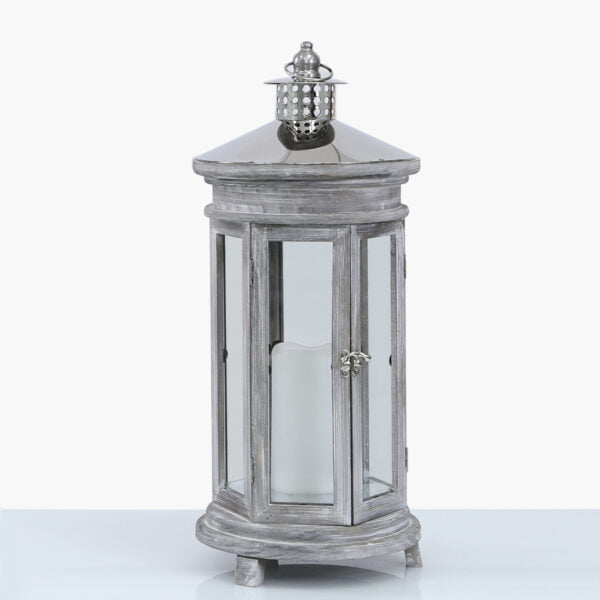 Apollo Grey Wooden Lantern