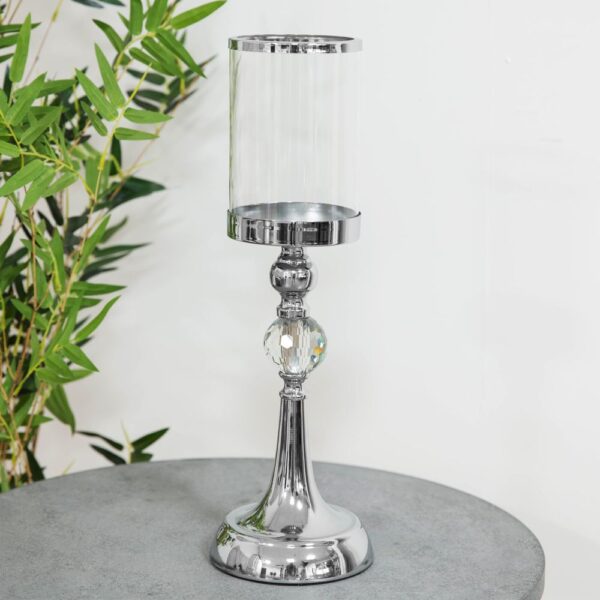 Hemera Tall Chrome & Glass Candle Holder