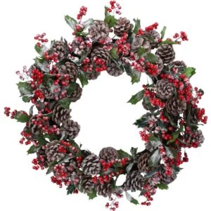 Frosted Red Berries & Pine Cone Wreath
