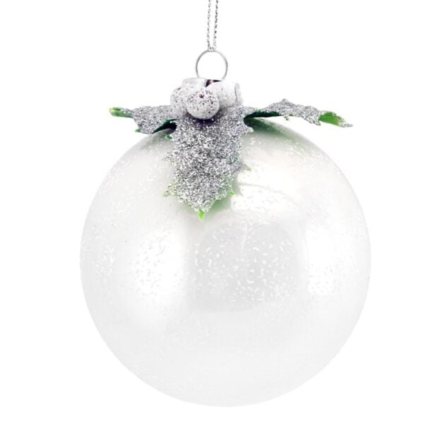 Frosted Silver Holly Bauble