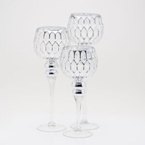 Set of Three Silver Honeycomb Candle Holders