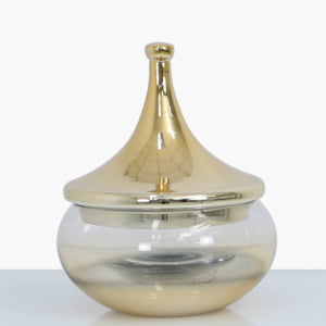 Clear Glass Vase with Gold Fluted Lid